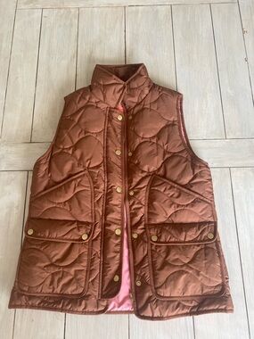 J Crew NWT Signature Puffer Brown Pink Vest Small